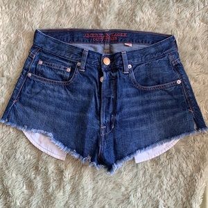 High waisted dark wash denim shorts